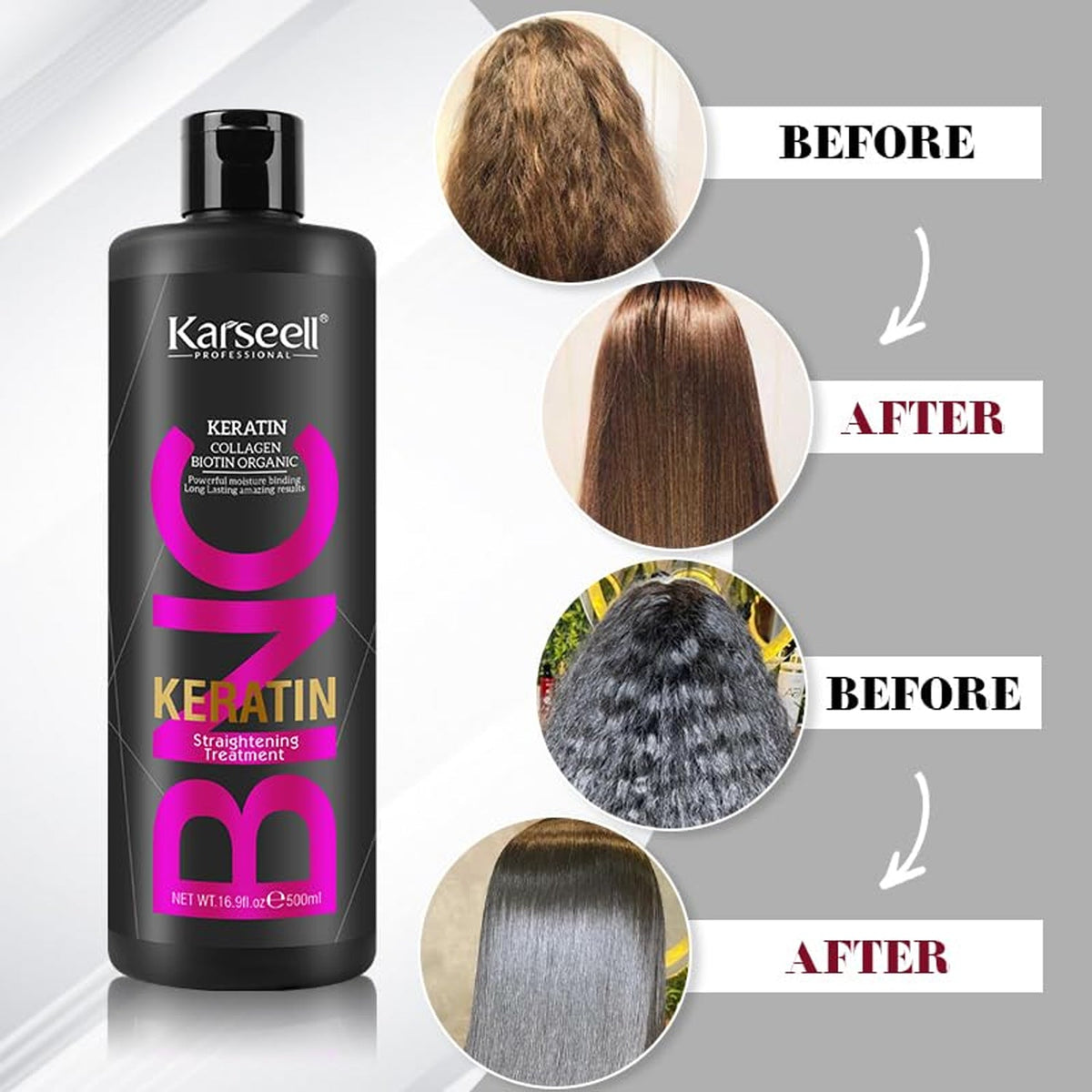 Special Offer Bundle Karseell Straightening Treatment  + Shampoo + Conditioner For Straight Hair - 500ml each